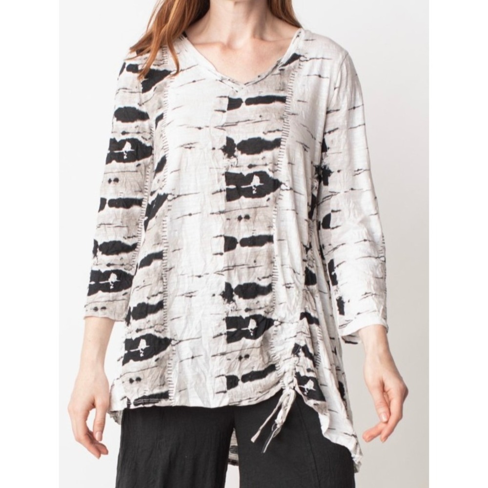 NEW LIV by Habitat Shibori Tie-Dye Crinkle Ruched Tunic Size S White/Black